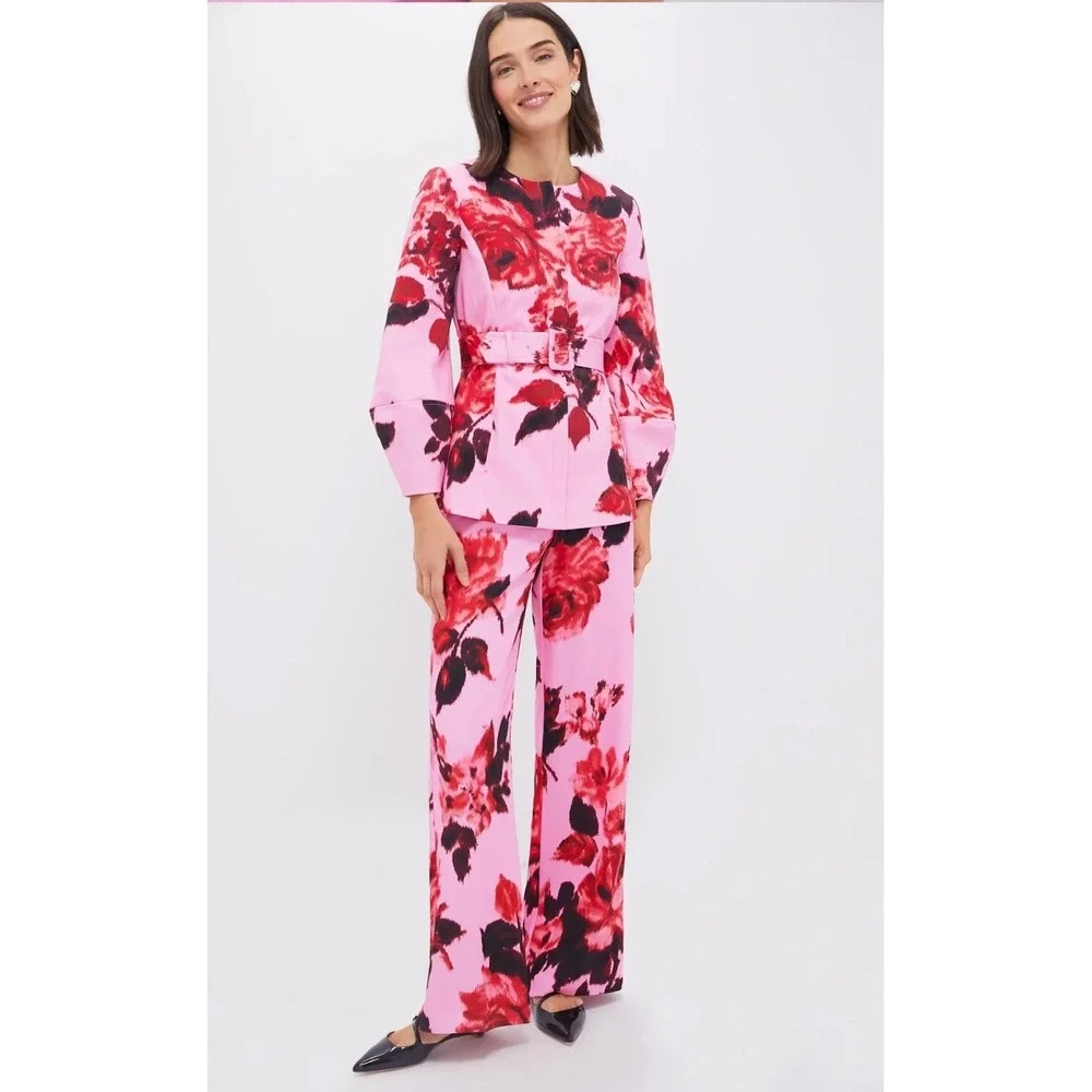 Tuckernuck Cerise Blossom Long Sleeve‎ Rhoda Tunic Top Pink Red Floral Belted 2